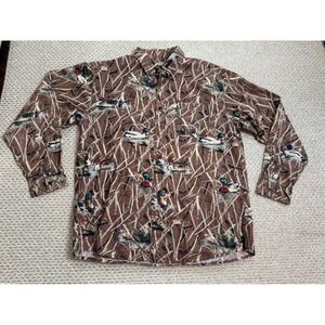 Columbia Mallard Duck Marsh Print Button Down Shirt rustic cabin hunting large